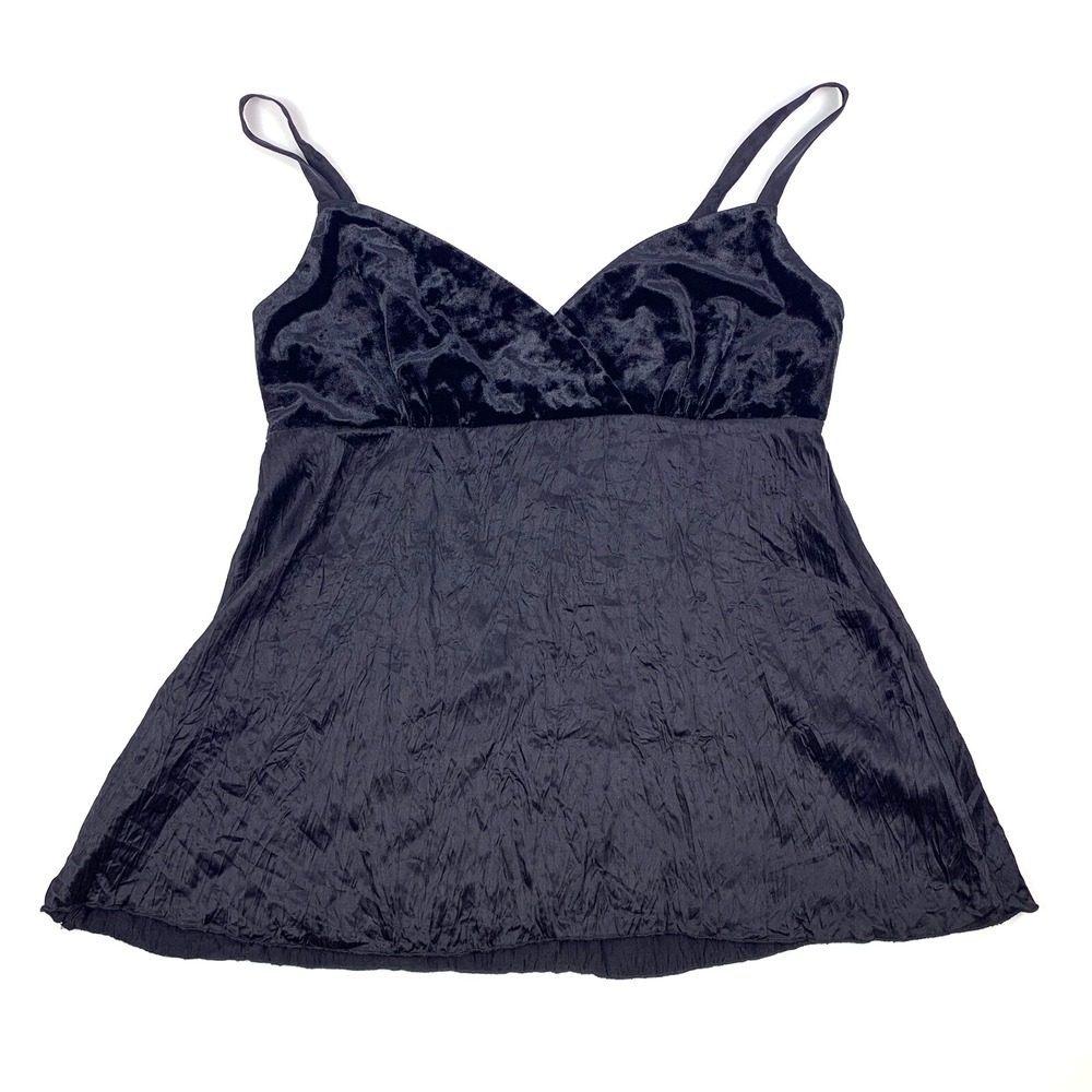 VTG AKS by Amy K Su Black Silk Cami Velvet  Baby Doll W Sz 6 Whimsigoth Y2K 90s‎